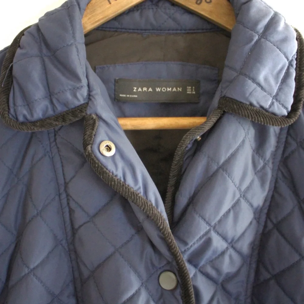 Zara Blue Contrasting Quilted Button Jacket Small Preowned - Picture 6 of 9
